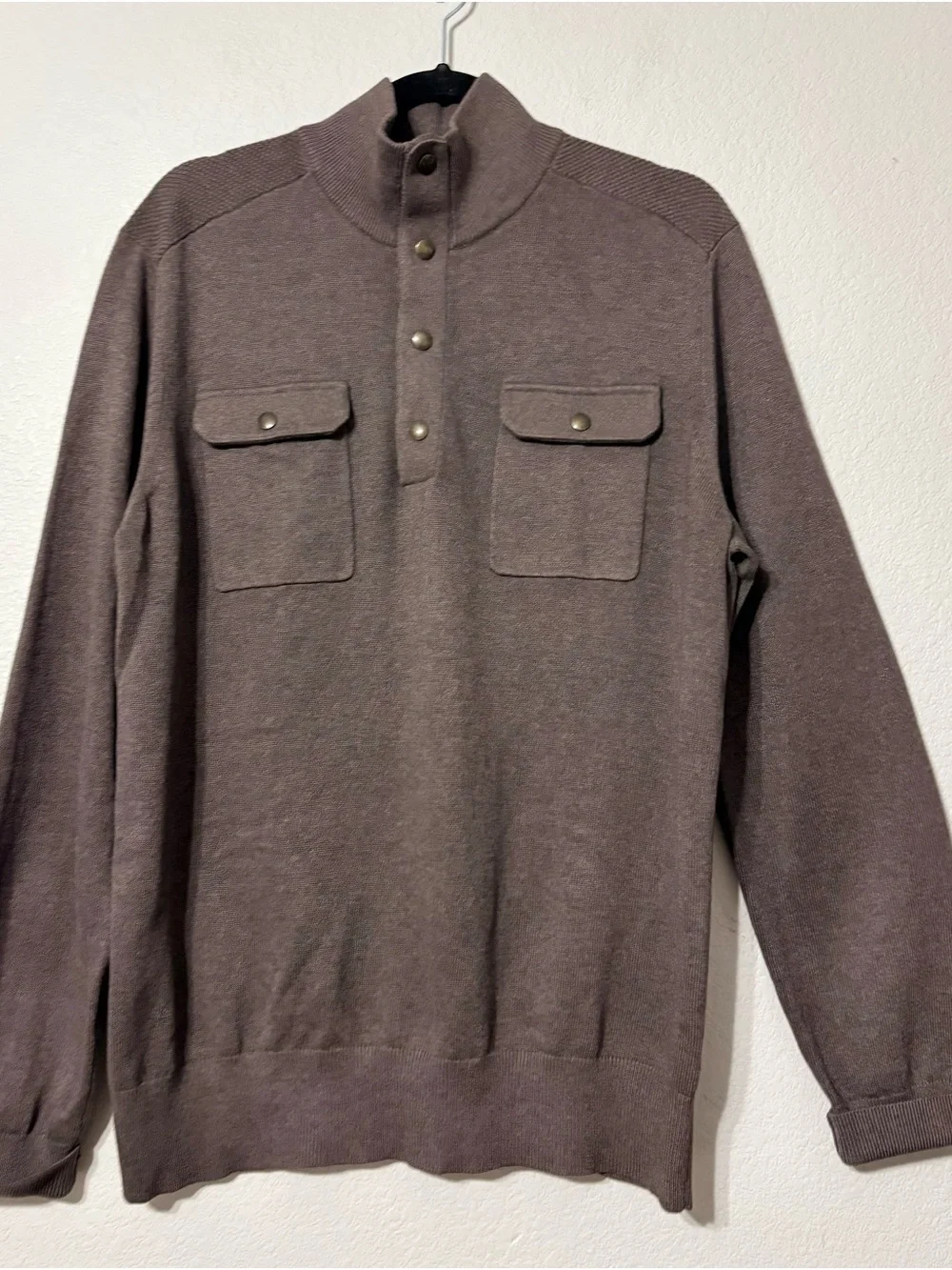 Men’s Banana Republic Mock Neck Pullover Pocket Sweater Safari Silk Linen Blend